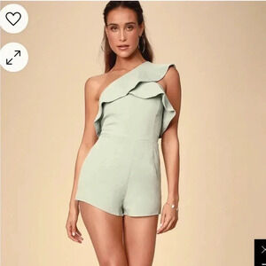 Lulus butterfly effect sage green ruffle jumpsuit